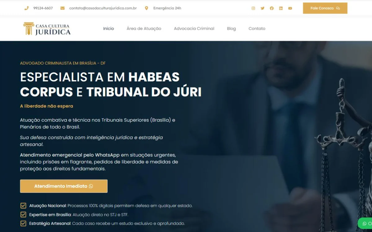 Página inicial do site da Casa Cultura Jurídica, desenvolvido pela Virtual Floripa