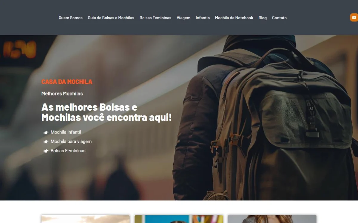 Página inicial do site da Casa da Mochila, desenvolvido pela Virtual Floripa