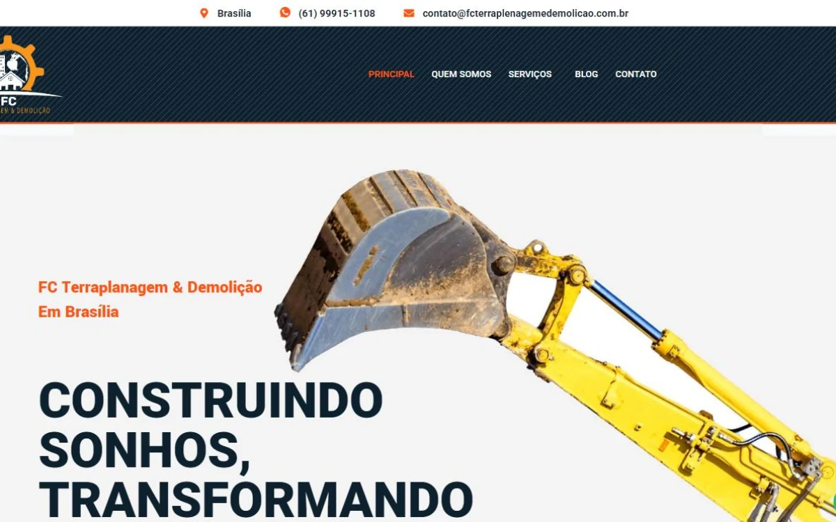 Página inicial do site da FC Terraplanagem, desenvolvido pela Virtual Floripa