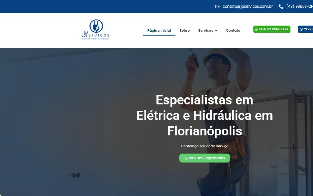 Página inicial do site da JP Serviços, desenvolvido pela Virtual Floripa