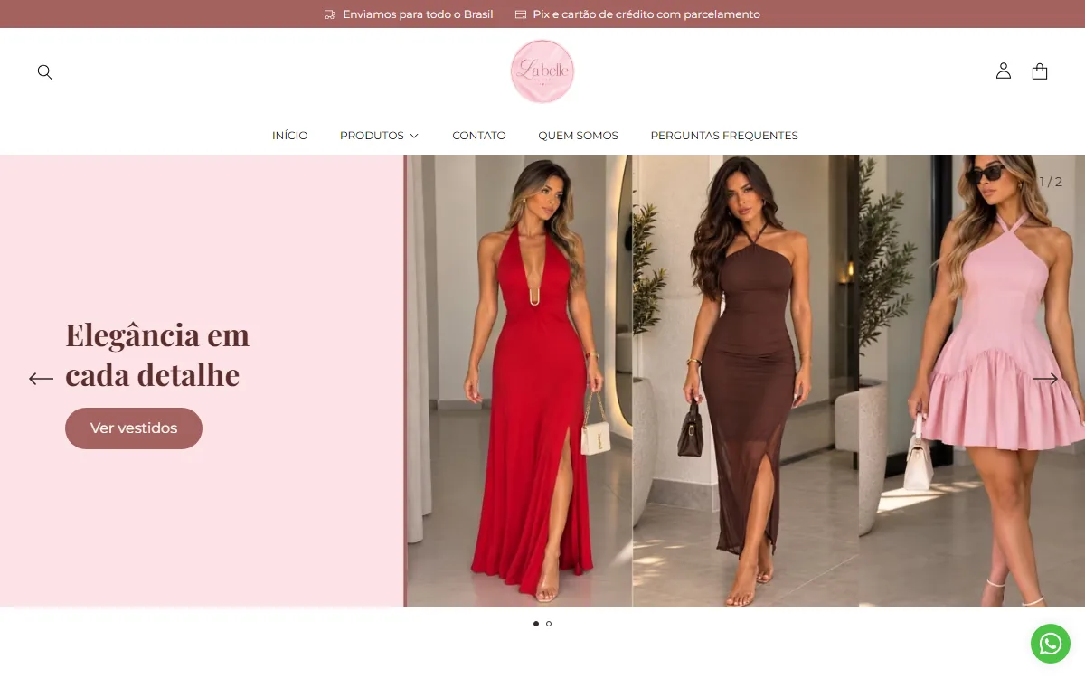 Página inicial do site da Labelle Closet, desenvolvido pela Virtual Floripa