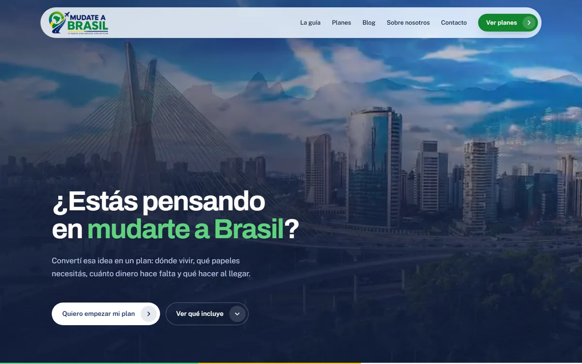 Página inicial do site da Mudate a Brasil, desenvolvido pela Virtual Floripa